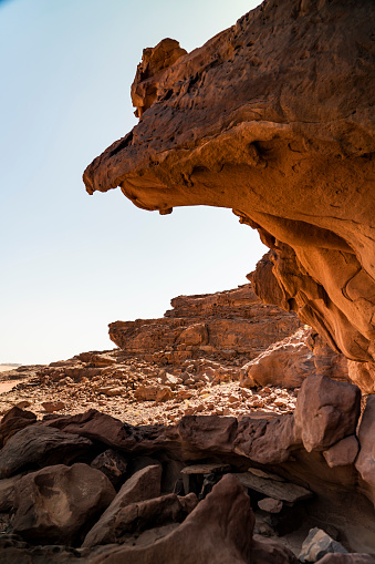 Wide shot of the desert landscape scenery on Wadi Rum