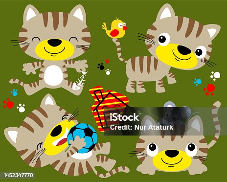 istock Vector set of funny cats cartoon with friends in different action 1452347770