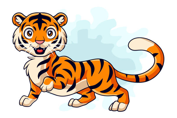 白い背景に漫画の面白い虎の漫画 - tiger roaring danger power点のイラスト素材／クリップアート素材／マンガ素材／アイコン素材
