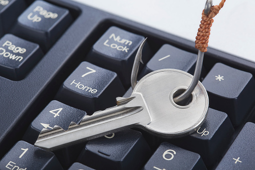 Hacking Keys Phishing Hacking Personal Data And Money Key And Hook On Computer ...