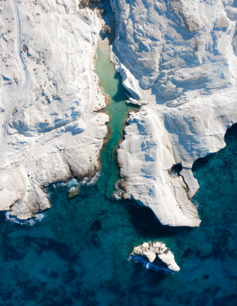 White chalk cliffs in Sarakiniko, Milos island, Cyclades, Greece