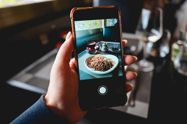 istock using phone to take photo. Photographing food. 1452353855