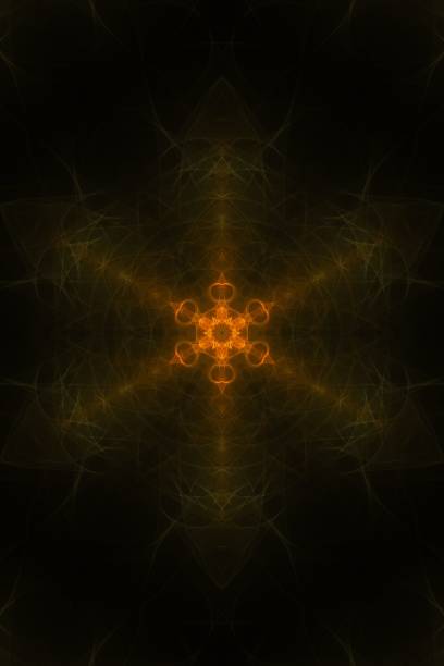 An abstract bright fireworks background with symmetrical shapes against a black background