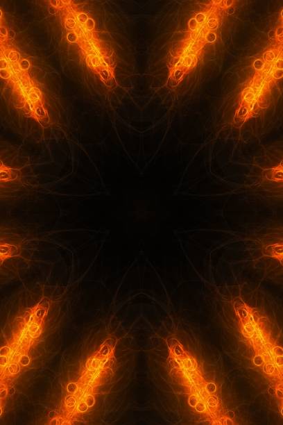 An abstract bright fireworks background with symmetrical shapes against a black background