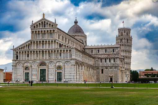 Pisa, Italy - October 24, 2022, The Cathedral of Santa Maria Assunta is a church in Pisa that includes the world famous Leaning Tower of Pisa.
