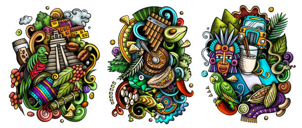 Guatemala cartoon vector doodle designs set. vector art illustration