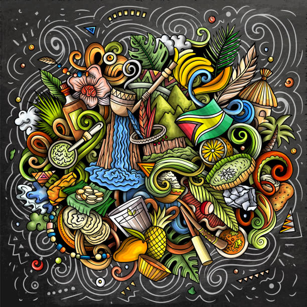 ilustrações de stock, clip art, desenhos animados e ícones de guyana hand drawn cartoon doodles illustration. - waterfall cartoon tropical rainforest vector