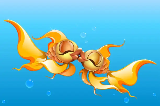 Vector illustration of Couple of goldfish kissing