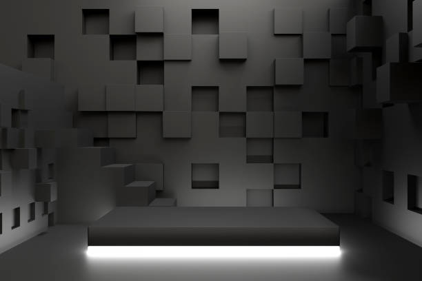 istock Premium pedestal or black square pedestal with white light on luxury minimal in Studio. 1452365283