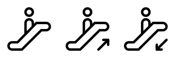 набор значков контура эскалатора. векторная графика - moving walkway escalator airport walking stock illustrations