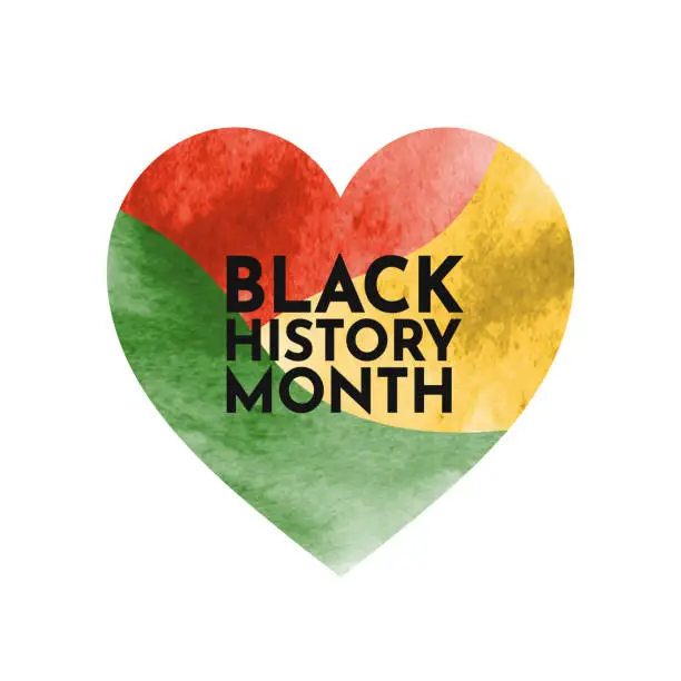 Vector illustration of Black History Month watercolor heart card, poster. Vector
