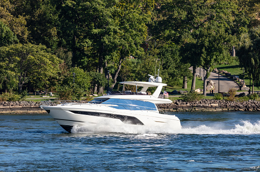 two moored motorboats with outboard motors