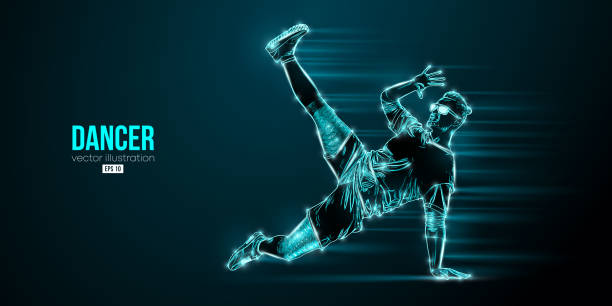 istock Abstract silhouette of a young hip-hop dancer, breake dancing man isolated on black background. Vector illustration 1452371814
