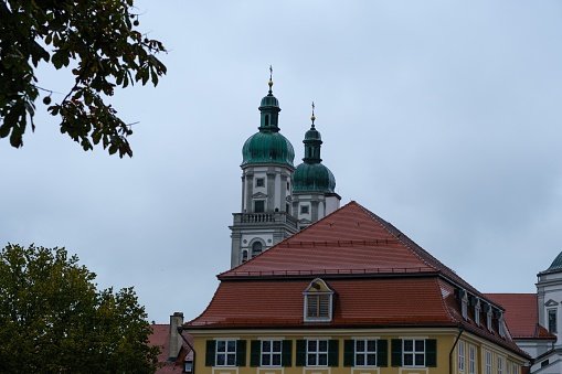 The St. Lorenz Basilica in Kempten, Germany on a rainy day
