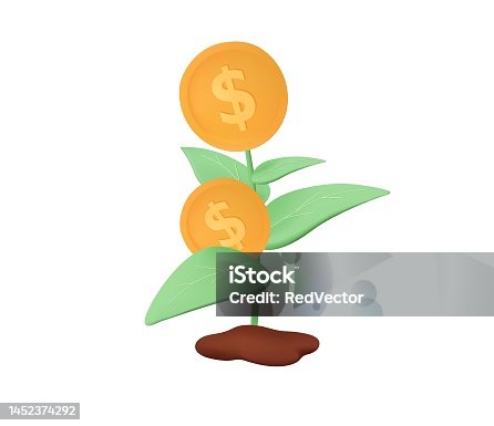 istock 3D business growth icon. Money tree plant coin dollar. Business profit investment, finance business 3d render vector 1452374292