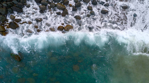 istock Sea stones Beach top view aerial drone 1452375044