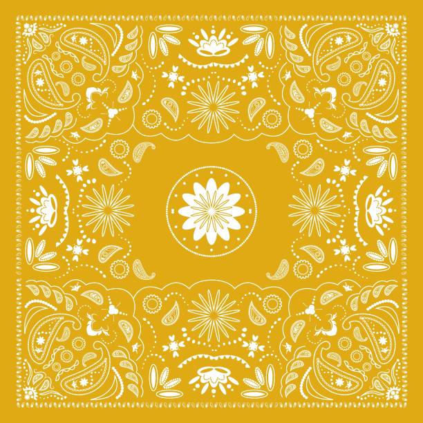 ilustraciones, imágenes clip art, dibujos animados e iconos de stock de pañuelo amarillo pañuelo paisley tela patchwork patrón vectorial abstracto - bandana