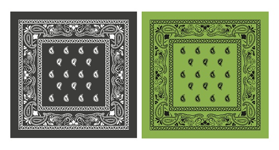 grey and green bandana kerchief paisley fabric patchwork abstract vector seamless pattern