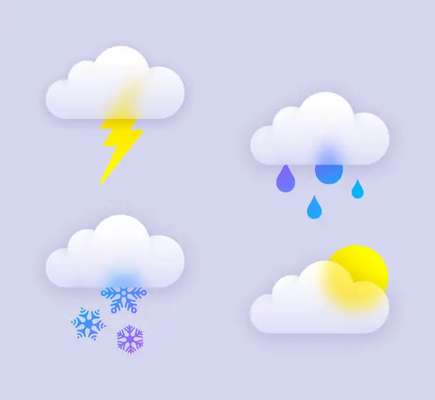 Vector illustration of Transparent Weather Storm Sun Rain Snow Cloud Design Elements