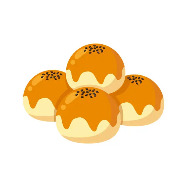 Vector illustration of Chinese salted egg yolk pastry in flat detailed style. Isolated vector asian food Dan Huang Su illustration