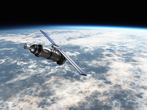 satellite in earth atmosphere 3d render