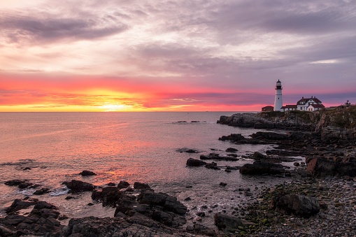 Portland Head Lighthouse at Sunrise, Fort Williams Park, Portland, Maine, USA