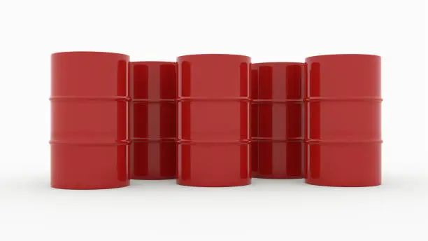 red oil drum metal barrel on white background 3d render