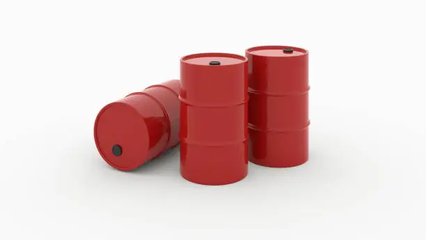 red oil drum metal barrels on white background 3d render