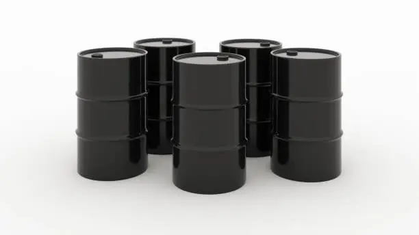 black oil drum metal barrel on white background 3d render