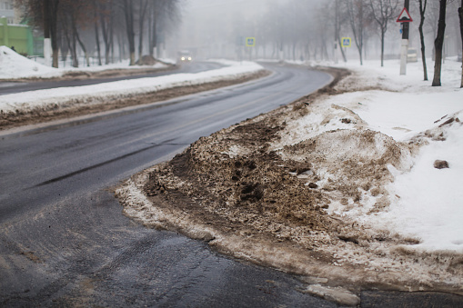 Snow Polution Roadside Dirty Snow Pollution Stock Photo - Download Image Now ...