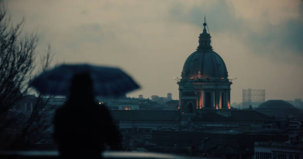 istock Rain in Rome with tourist 1452384422
