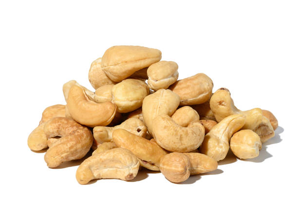 istock Heap of roasted cashew nut on white isolated background 1452385211