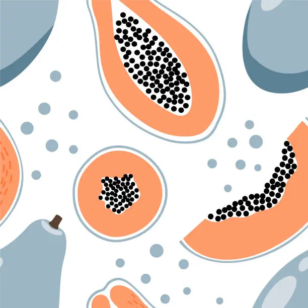 Vector illustration of Papaya seamless pattern.