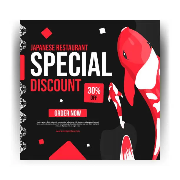 Vector illustration of Asian food japanese restaurant discount post