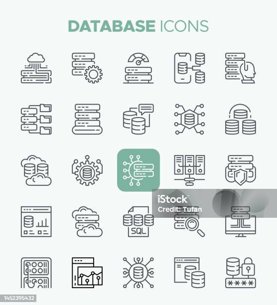 Ikon Database Penyimpanan Data Big Data Dan Simbol Server Ilustrasi ...