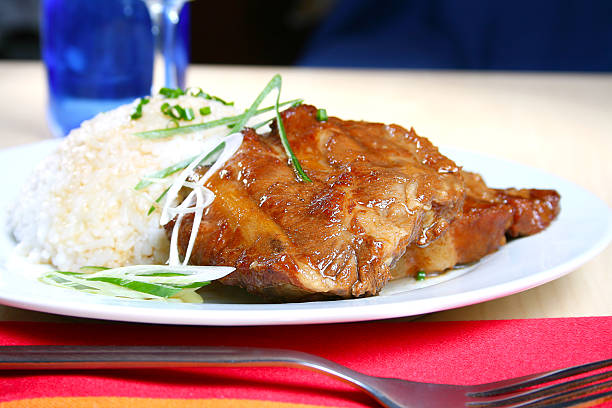 pork spare ribs with rice stock photo