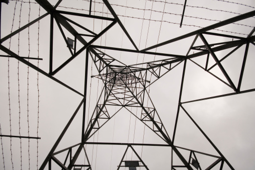 Low angle shot of Electricity Pylon, shot with 10-20mm lens