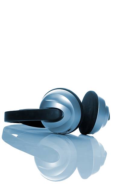 isolated headphone with reflection stock photo