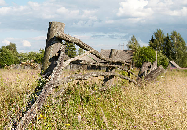 istock Old wooden village fence 145240854