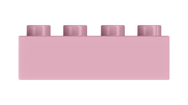 Cameo Pink Toy Block Isolated on a White Background. Close Up View of a Plastic Children Game Brick for Constructors, Front View. High Quality 3D Rendering with a Work Path. 8K Ultra HD, 7680x4320