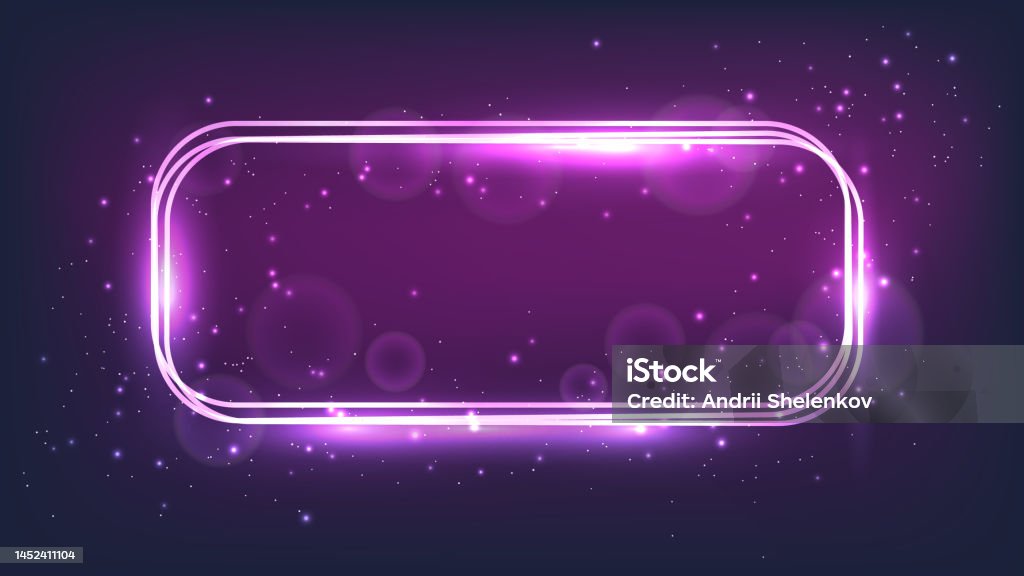 Neon Rectangular Frame With Shining Effects And Sparkles Stock ...