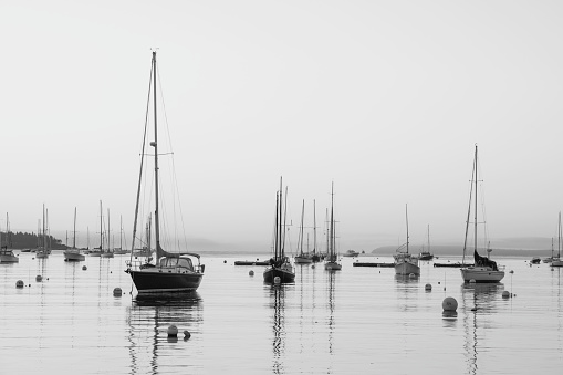 View of the marina of the village of Toscolano Maderno, on the Garda Lake shores (Lombardy, Northern Italy), early springtime.