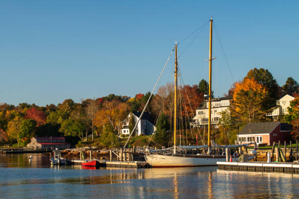 Rockport, USA - October 14, 2021. Rockport Harbor at Sunrise, Maine, USA