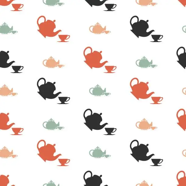 Vector illustration of Teatime Teapot Teacup Vector Graphic Seamless Pattern