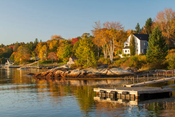 Rockport Harbor at Sunrise in Autumn, Rockport, Maine, USA