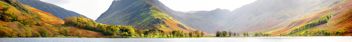 Buttermere lake, located in the Lake District, Cumbria, UK. Popular tourist attraction in Lakeland, offering footpath running round the lake and walks to the summits of Haystacks and Red Pike.