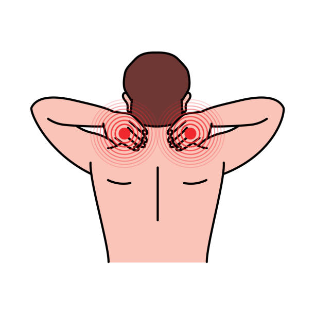 illustrations, cliparts, dessins animés et icônes de douleur dans le cou humain. douleur dans le cou et le dos. douleur dans différentes parties du corps de l’homme. illustration vectorielle - human muscle the human body anatomy body