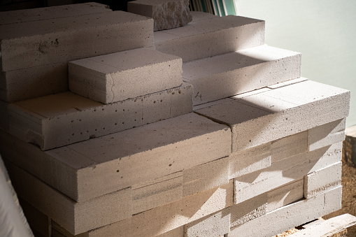Aerated concrete bricks delivered to the construction site. Universal building material