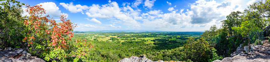 Panorama View of Pha Hua Reua Cliff with Mountain View in Phayao Province, Thailand.