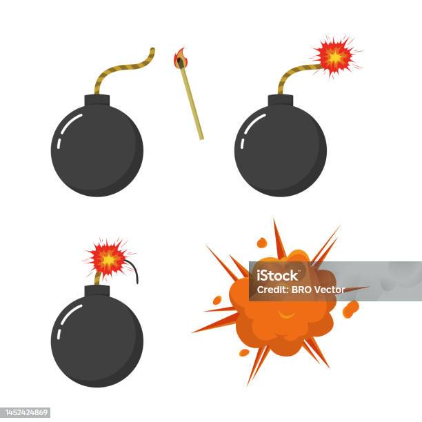 Bomb Burning And Exploding Vector Illustrations Set Stock Illustration ...